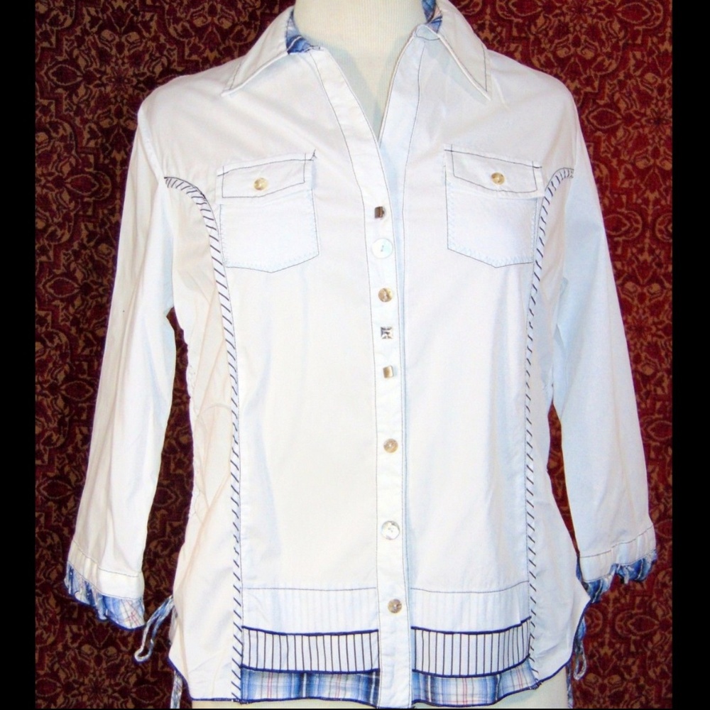 PULI white 3/4 sleeve cotton blend blouse M✨ - Picture 2 of 7